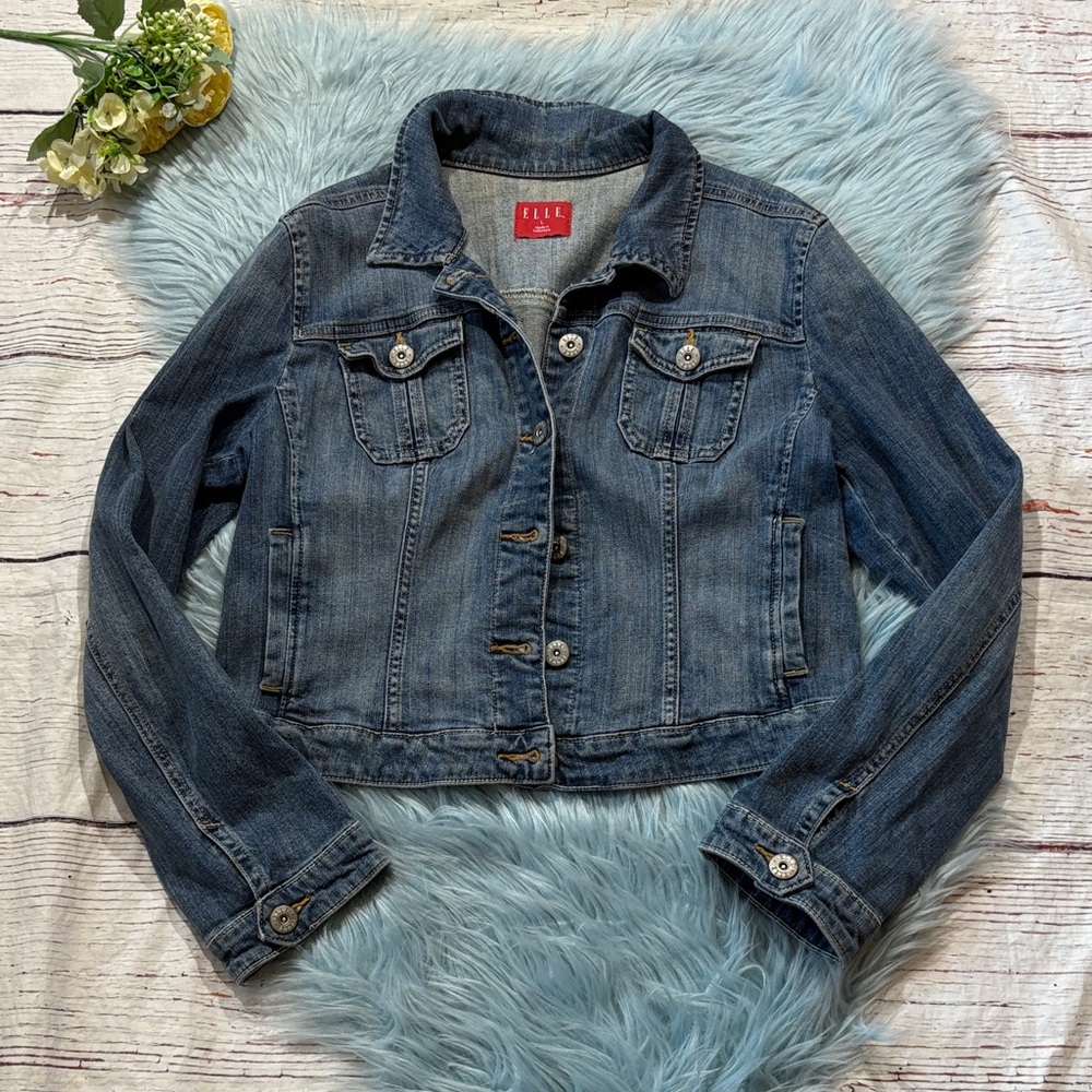 ELLE Cropped Denim Jean Jacket sz L